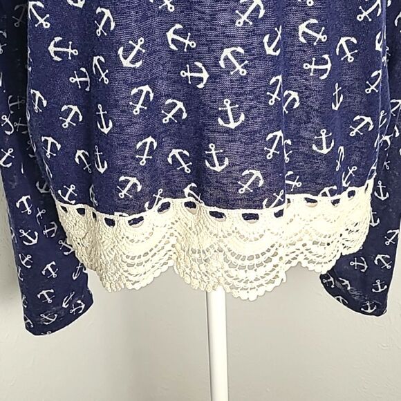 Rue21 Navy Blue Top with White Anchors Print, Embroidered Hemline, Size XL - Picture 4 of 8